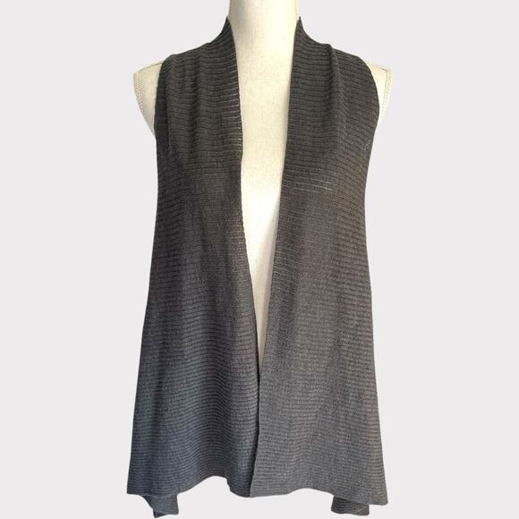 Eileen Fisher Open Front Cardigan Sleeveless Draped Size XS Knit Sheer Grey - Picture 1 of 7